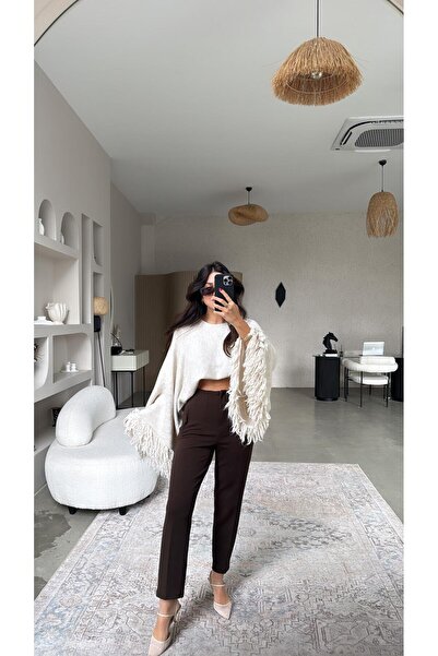 Buket Teke Pantaloni din material textil cu detaliu în talie, model Brown Zr