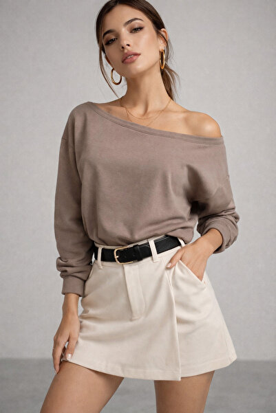 Rich بلوزة نسائية من المودال بدون أكتاف من فرو المنك