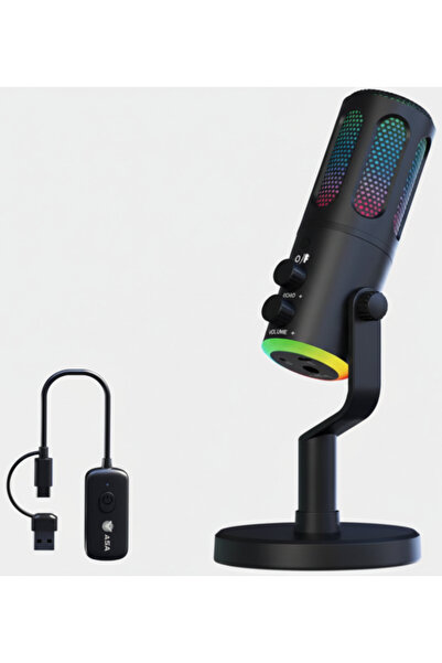 ASA Vloggercast Wireless RGB Gaming Microphone with Noise Reduction, Zero-Latency Monitoring