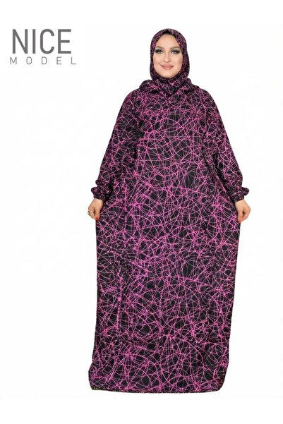 TREN Black Hooded Abaya with Pink Line Pattern – Elegant Modest Fashion for Muslim Women