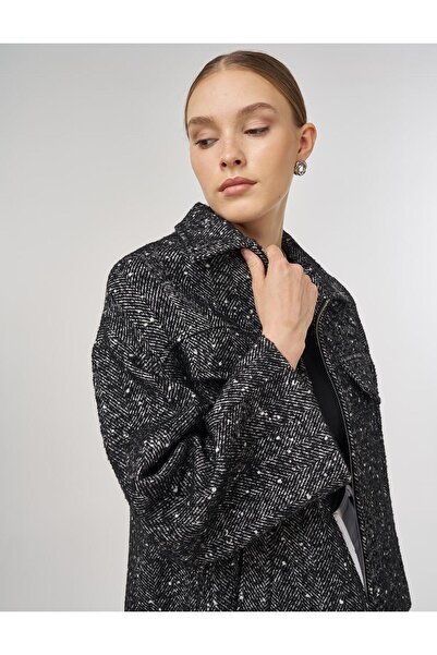 Kayra Kapak Cepli Yün Kaban Siyah KA-A25-17016-12