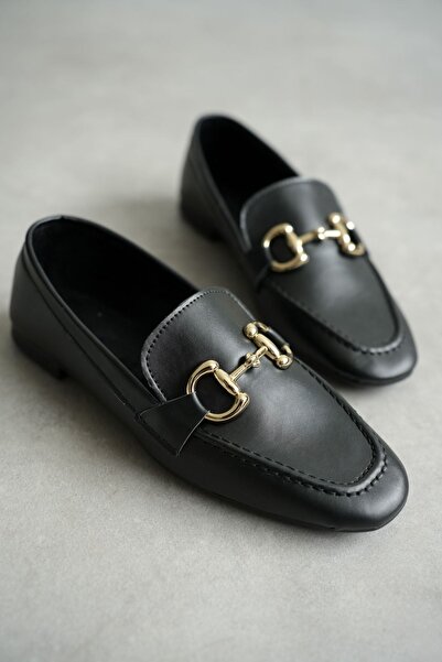 MODAADAM حذاء باليه نسائي من Pixo بنعل مسطح - جلد أسود