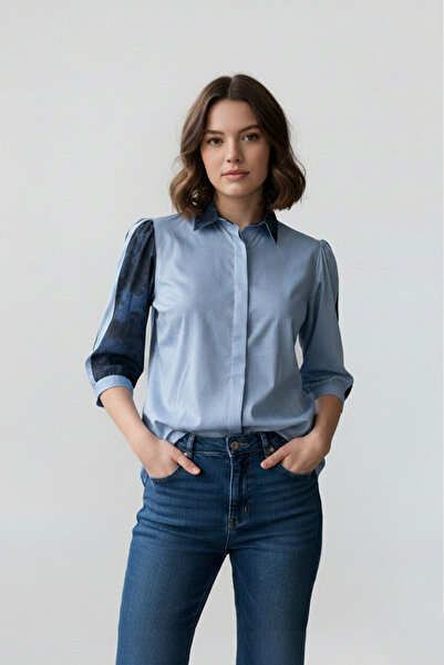 ŞAKOO İndigo pencere detaylı gömlek