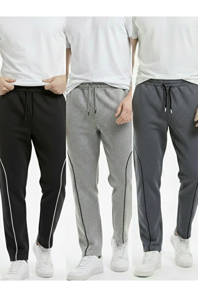 MODENZO Men's 3-Piece Pack Piped Baggy Casual Sweatpants with Back Pockets 2 ...