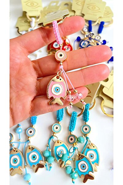 Cassime Pink Fish Gold Plated Evil Eye Keychain