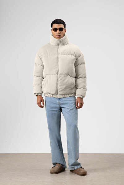 VAMOSCLO Oversized velvet puffer jacket ecru