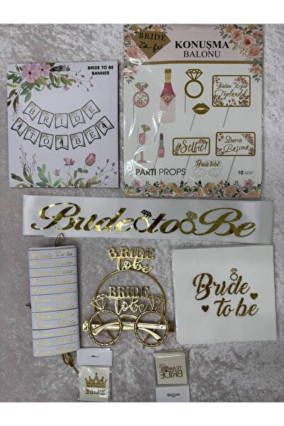 Leyli Kına 53 Parça Gold Bride To Be Set Beyaz Kemer Taç Gözlük Bileklik Peçete Dövme Konuşma Balonu Banner