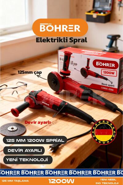 BÖHRER ALMAN DESİGNE 1200W 125MM YENİ NESİL KUYRUKLU AÇILI TAŞLAMA PROFİL KES...