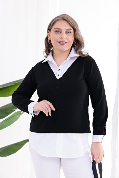 Siyezen Plus Size Shirt Collar Buttoned Blouse