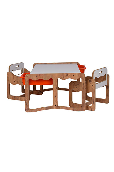 Industrial Living Montessori 2 Kişilik Masa Sandalye Takımı, 18mm Ceviz-Beyaz...