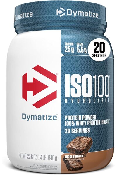 Dymatize ISO 100 Hydrolyzed whey protein isolate, Fudge Brownie, 1.45 LB