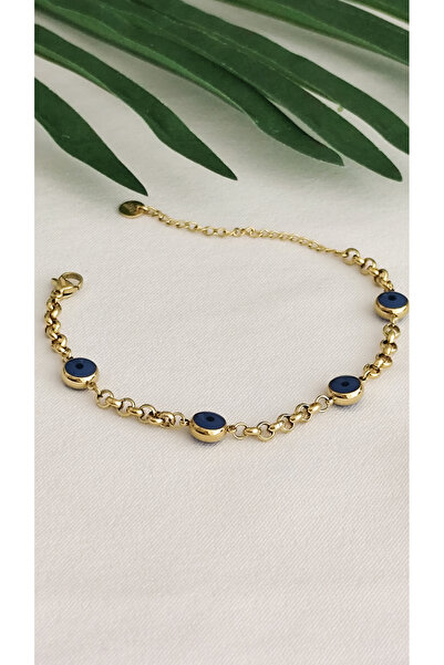 DİAVENTA TAKI VE AKSESUAR سوار من الفولاذ 100% مزين بخرز العين الشريرة مصنوع من الفولاذ 316L لا يفقد لونه ولا يتلاشى 17+5 سم