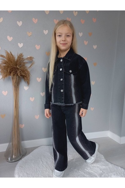 tunays shopping Комплект дънки и яке с камъни за момичета, възраст 4-12 години