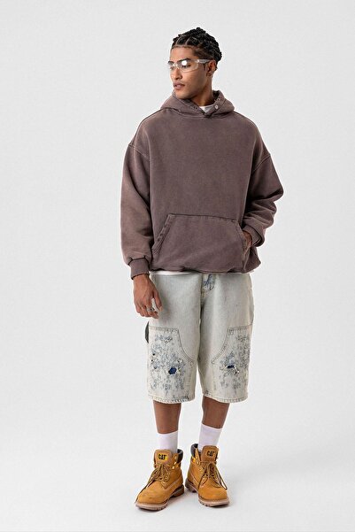 VAMOSCLO Premium Ripped Detailed Oversized Sweatshirt Brown