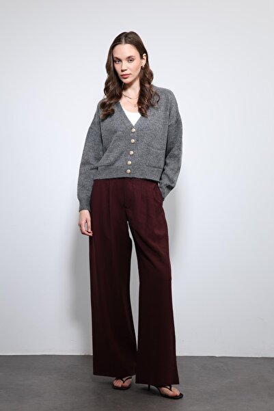 Antioch Burgundy Elastic Waist Pleated Women's Trousers