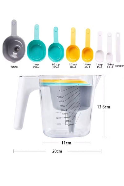 cc bin shihon 9-piece measuring cup and spoon set, stackable kitchen measuring tools, for dry, wet, and liquid use.
