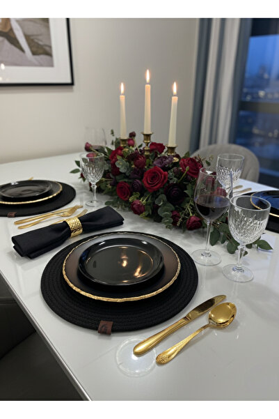 Home Siyah Halat Örgü Amerikan Servis Supla 2'li Set - Modern Masa Sunum Ve D...