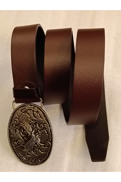 Butik Tülin حزام كاوبوي أصلي للجنسين من جلد العجل الأصلي بلون بني برونزي مع ز...
