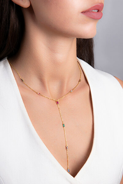 Elika Silver 925 Ayar Gümüş Renkli Bar Model Y Kolye