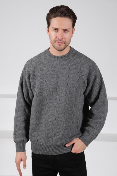 Ferraro Ανδρικό πλεκτό πουλόβερ από 100% μαλλί αρνιού με ανάγλυφο πλέγμα καπν...