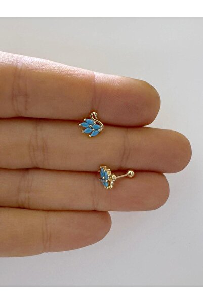 Arescollection 1 adet mavi zirkon taşlı kuğu tragus helix lobe uyumlu piercing