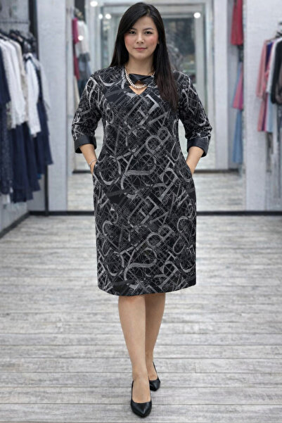 codemark Deri Detaylı Örme Elbise