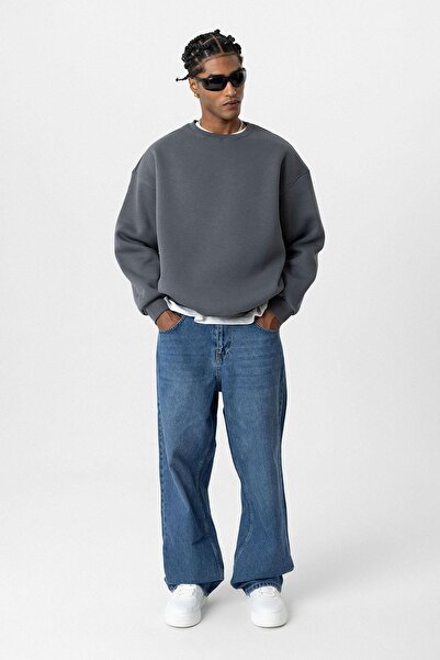 VAMOSCLO Basıc Oversized crew neck sweatshirt - light smoke