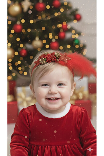 Toka Perisi Bandă de păr cu flori cu pene de stea roșie