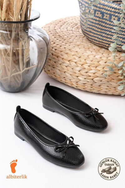 AlbiShoes Kadın Günlük Babet Yuvarlak Burun Balerin Babet Fiyonklu Rahat Taban Şık Kadın Babet