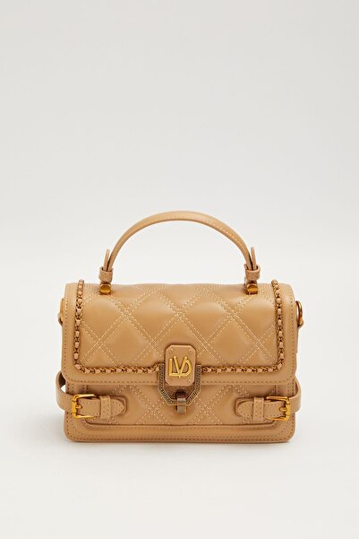 Levidor Quilted Embroidered Belt and Lock Detail Small Size Stylish Quality, Women's Hand and Shoulder Bag Khaki