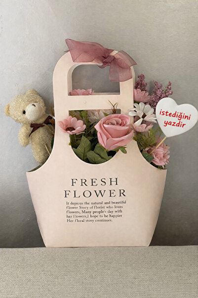 Lunea Co Zambak ve Beyaz Gül Yapay Çiçek Buketi – Şık Çanta Tasarımlı Dekorat...