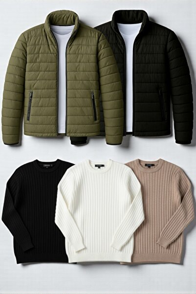 Gameyal 5-Piece Men's Winter Combination Pack – 2 Puffer Jackets + 3 Corded F...