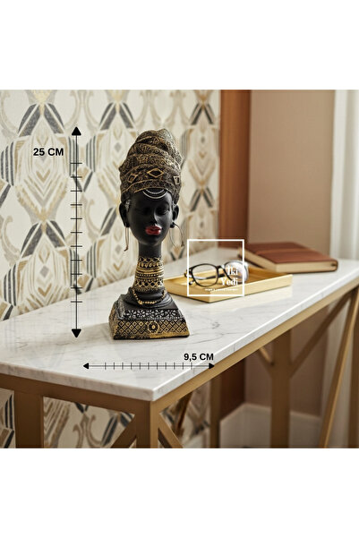 İki Yedi Konsept Ribera 777 Afrikalı Kadın Büst Heykeli 25 cm, Siyah Altın De...