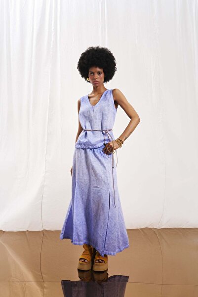 VDR Lilac Linen Midi Skirt 17308