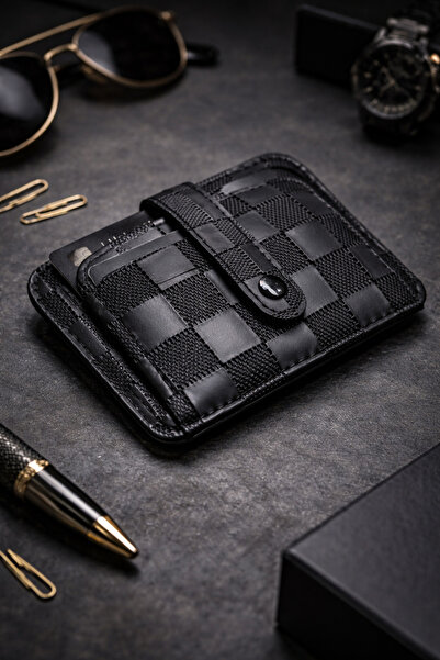 Gussi Men's Black Leather Wallet Card Holder