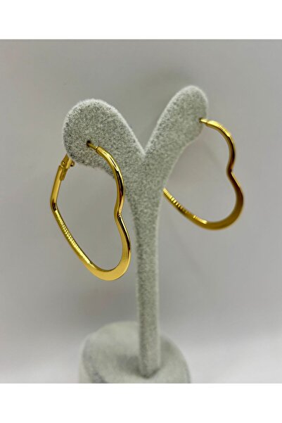 aurora dükkan أقراط دائرية مسطحة على شكل قلب من الفولاذ الذهبي مقاس 3.5 سم