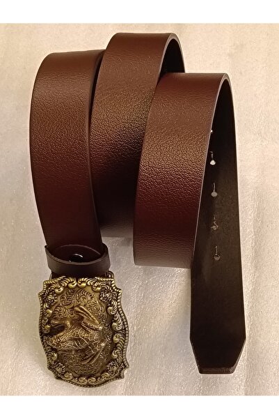 Butik Tülin حزام كاوبوي أصلي للجنسين من جلد العجل الأصلي بلون بني برونزي مع ز...