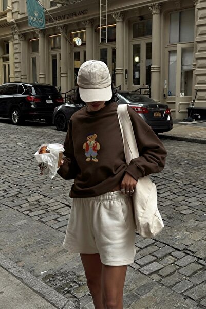 The Champ Clothing Γυναικείο φούτερ oversized Campus Bear με τύπωμα Καφέ – Λαιμόκοψη, 3 κλωστές Σ επένδυση fleece Φλις