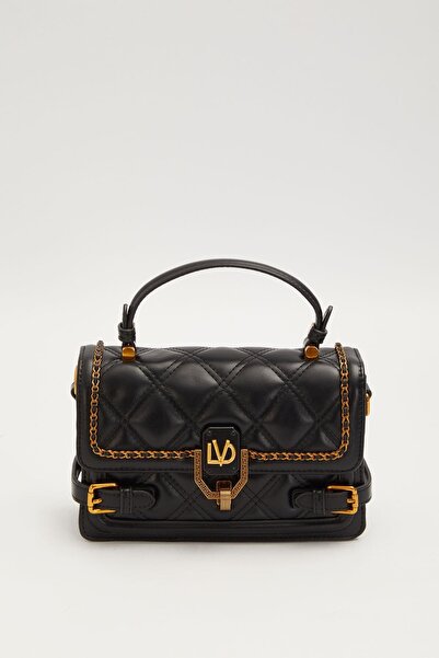 Levidor Quilted Embroidered Belt and Lock Detail Small Size Stylish Quality, Women's Hand and Shoulder Bag Black