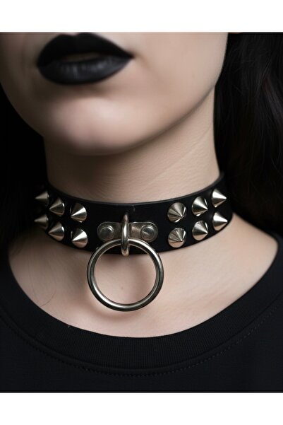 Aksabeltchokers 2.5 cm Studded&Ringed Choker Chocker Necklace Fits Neck Sizes between 32-36 cm