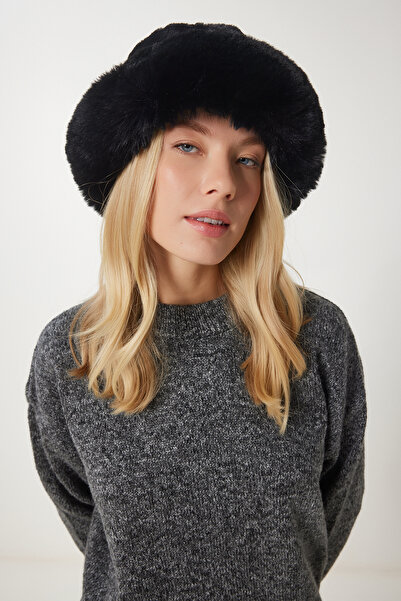 Lovelyİstanbul Faux Fur Bucket Hat Lpd0006 Black