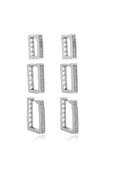 New Obsessions In-Line Boy Inlaid Stone Rectangular Earring Set 6 Pieces