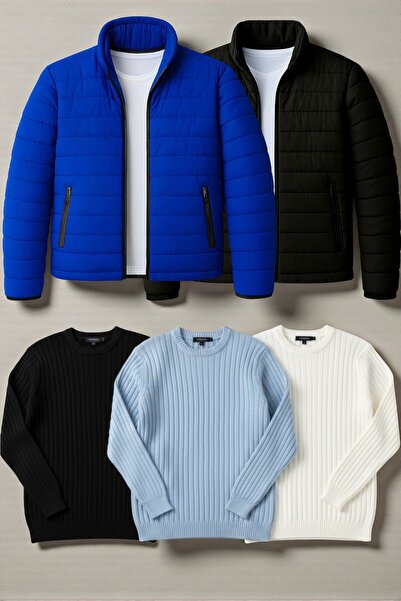 Gameyal 5-Piece Men's Winter Combination Pack – 2 Puffer Jackets + 3 Corded F...