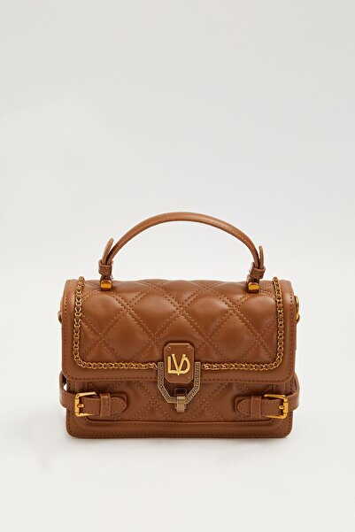 Levidor Quilted Embroidered Belt and Lock Detail Small Size Stylish Quality, Women's Hand and Shoulder Bag Camel