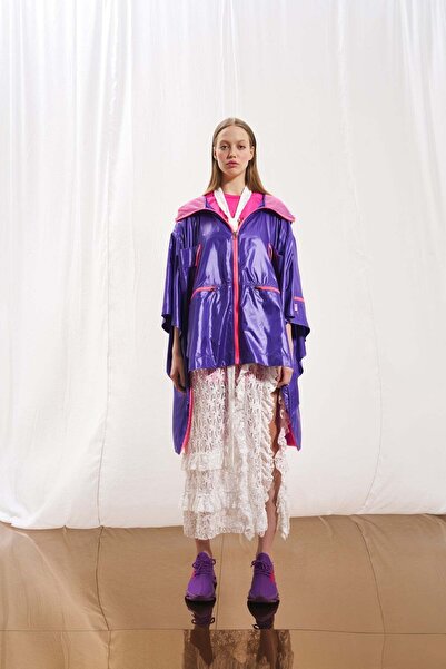 VDR Mor Asimetrik Kisa Kollu Trençkot 17327