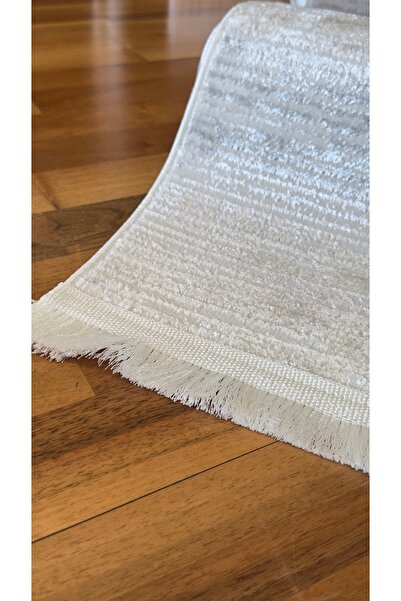 ANUTYA HOME Krem Gri Kadife Bambu Parlak Özel Kesme Kaymaz Salon Oturma Odası...