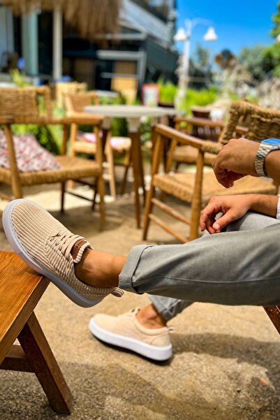 Lucy Shoes Yg173 Velluto Men's Casual Lace-Up Velvet Fabric Sports Sneaker Shoes Kkbt - Beige