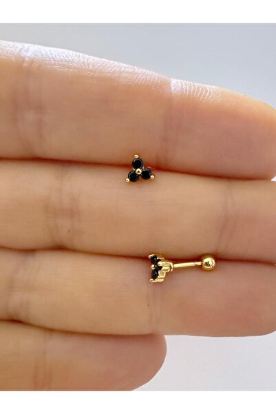 Arescollection 1 adet siyah zirkon taşlı zarif tragus helix lobe uyumlu piercing