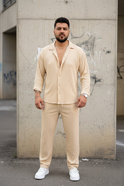 Fifty Color Men's Trend Summer Comfortable Fit Wrinkle-Resistant Fabric Long Sleeve Shirt and Pants Set