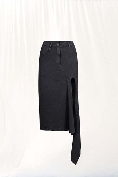 VDR Black Asymmetrical Midi Skirt 17046